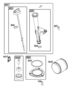 Lubrication Group Diagram and Parts List for 40N777-0009-B5 400000 - 699999 Briggs and Stratton Engine